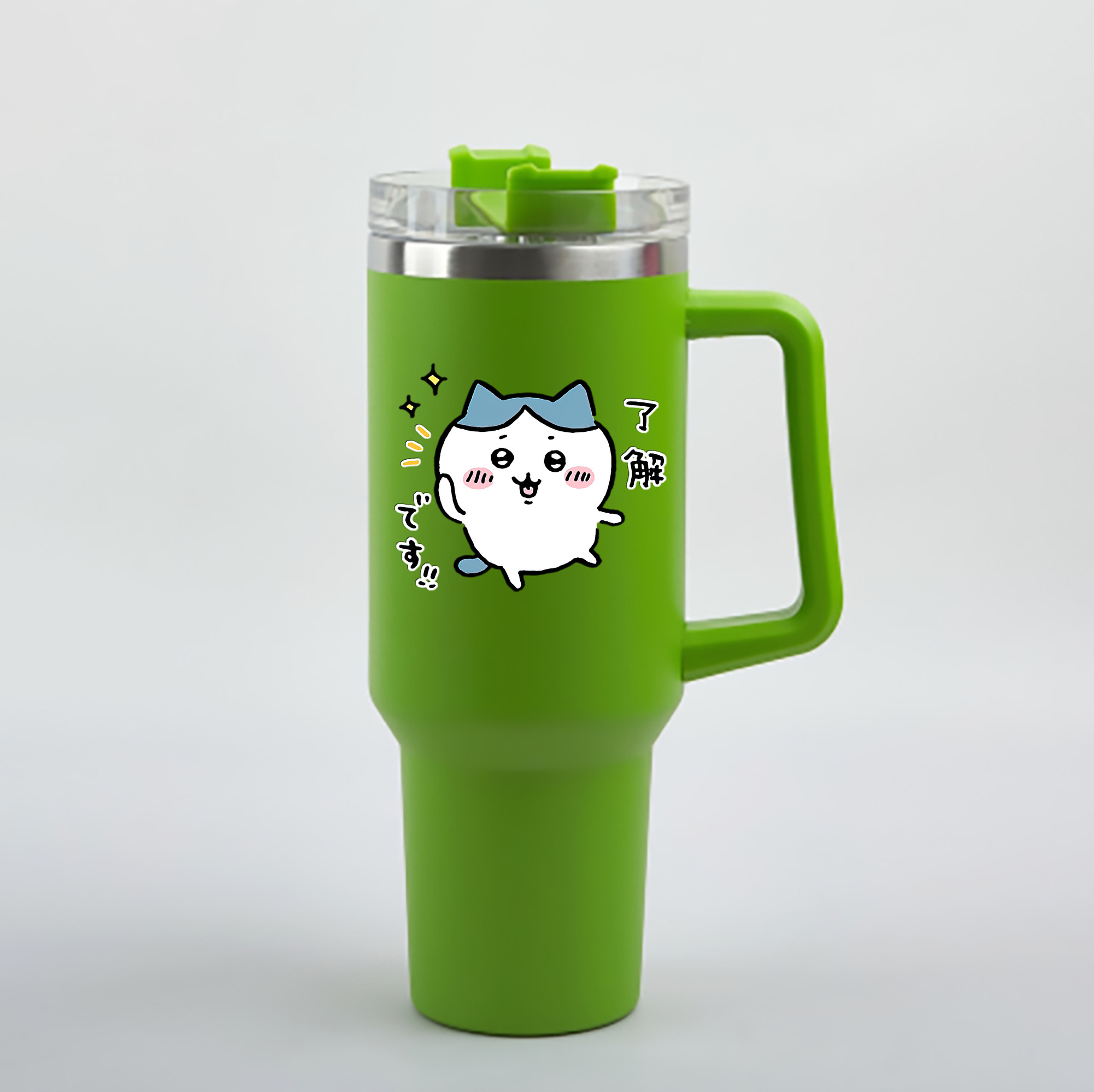 （画像用） ちいかわ ハチワレ Chii-kawa hachiware 1200mL車用タンブラー - クリスタルステッカー（プラスチックストロー付き）